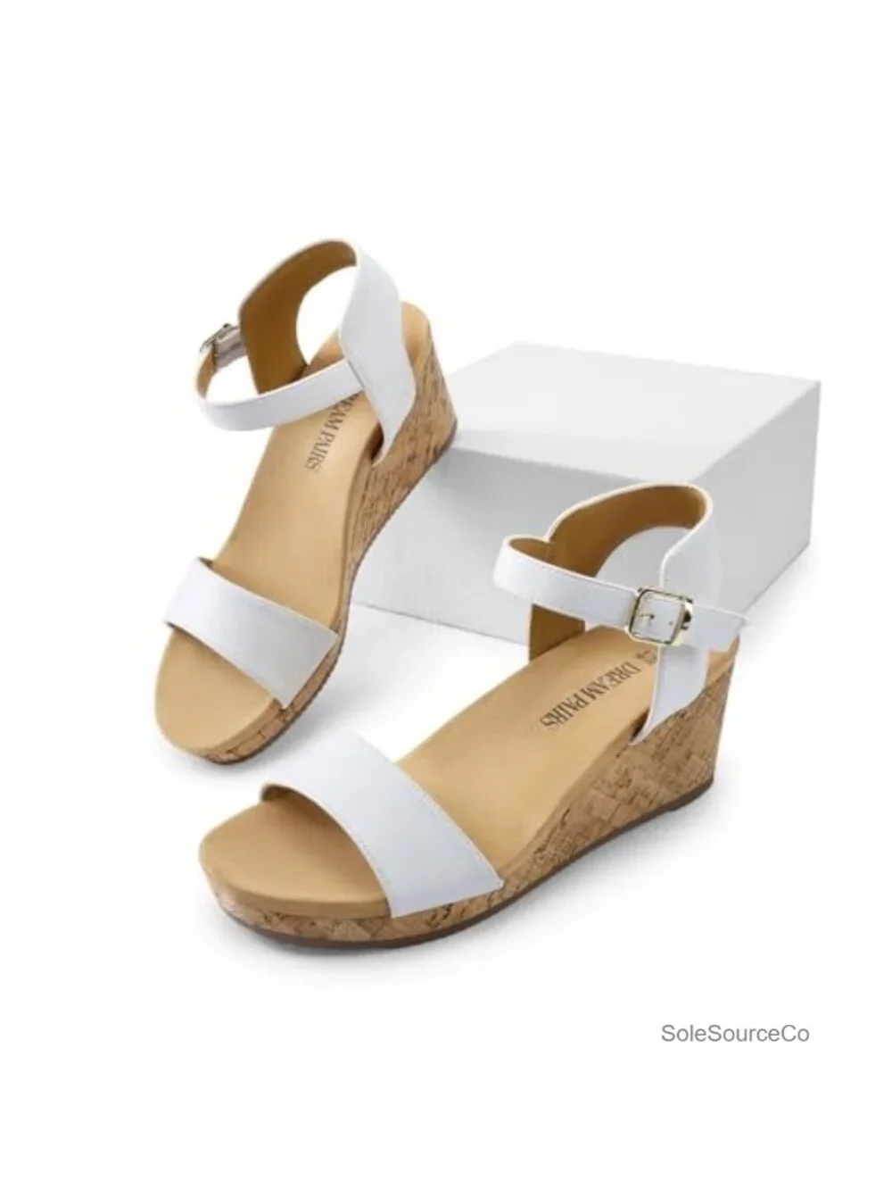 Womens Cork Wedge Sandals 3 inch Heel Faux Leather Adjustable Ankle Strap Summer